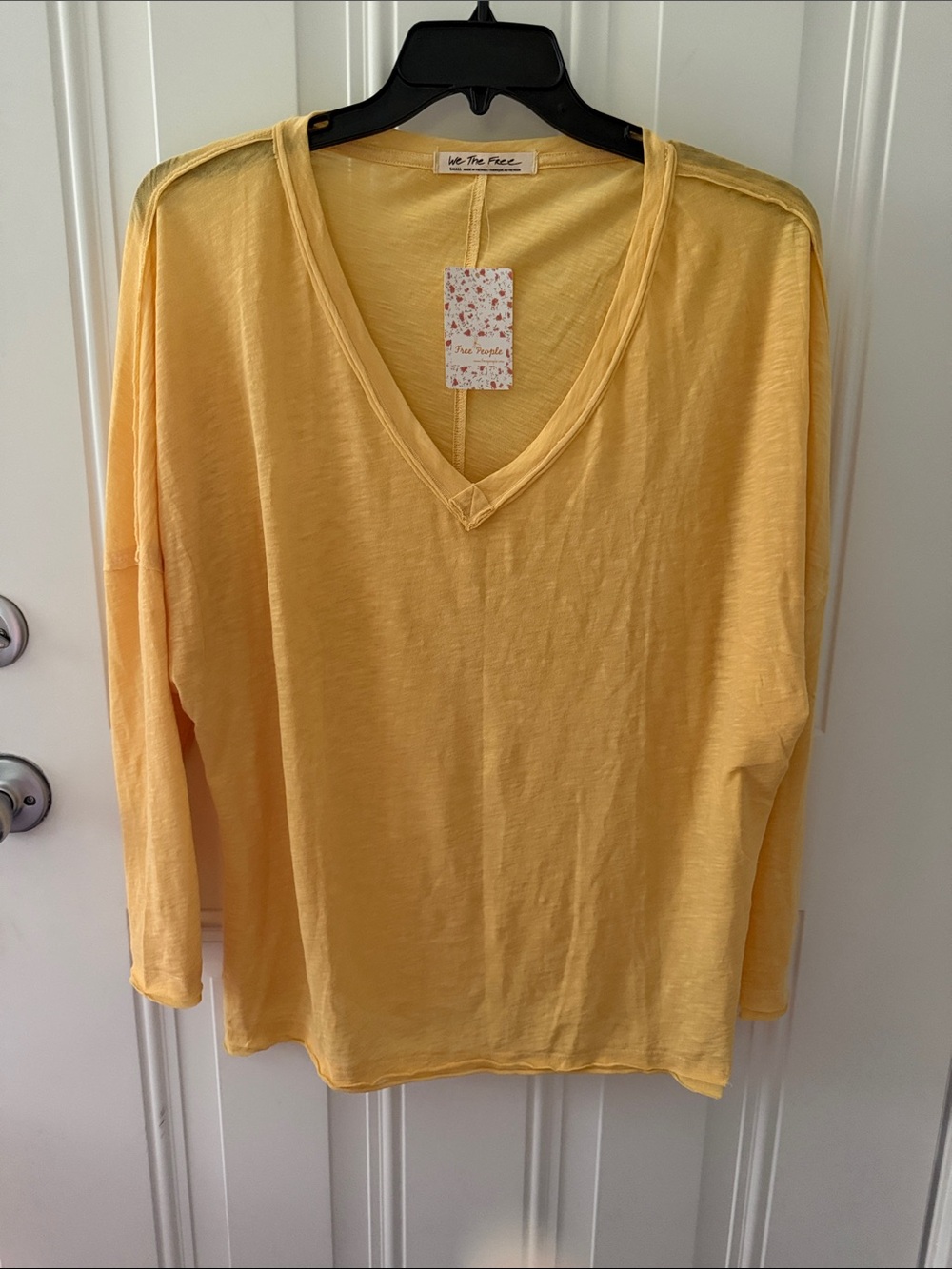 NWT We The Free V-Neck Long Sleeve Top in Pale Yellow